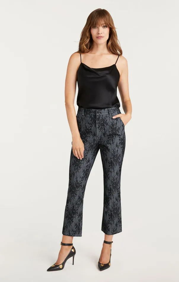 Women Cinq Sept Pants Bonded Lace Cropped Evelyn Pant Light Indigoblack