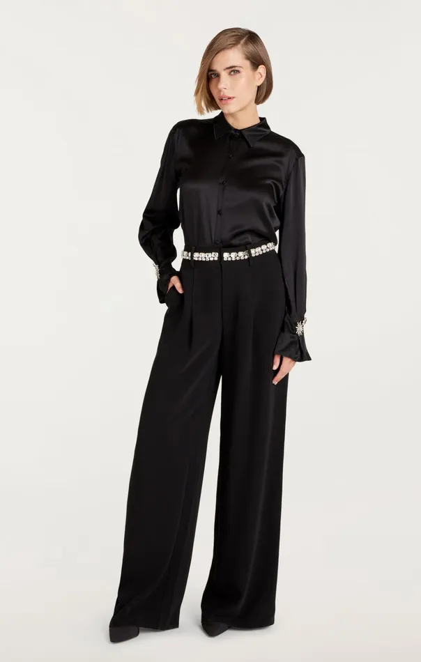 Women Cinq Sept Pants Rhinestone Chain Genna Pant Black
