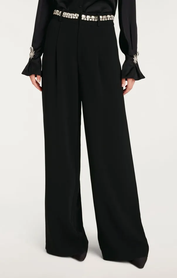 Women Cinq Sept Pants Rhinestone Chain Genna Pant Black