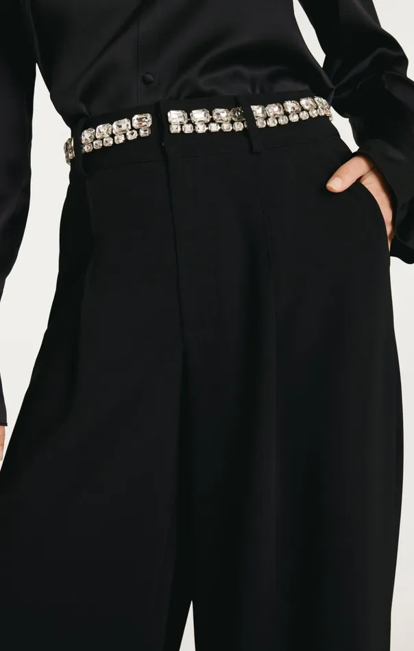 Women Cinq Sept Pants Rhinestone Chain Genna Pant Black