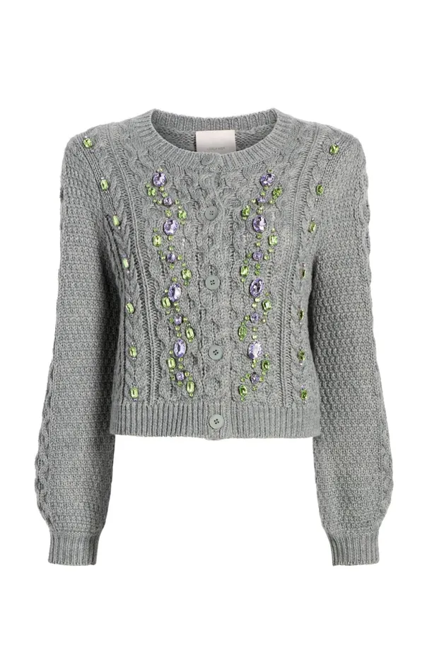 Women Cinq Sept Sweaters and Knits Joelle Embellished Cable Cardigan Charcoal Lilacgreen Women Cinq Sept Sweaters and Knits Joelle Embellished Cable Cardigan Charcoal Lilacgreen