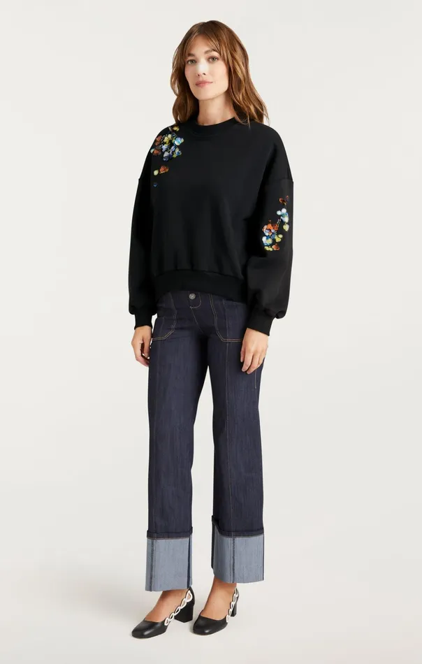 Women Cinq Sept Sweaters and Knits Sequin Flower Embellished Brandy Pullover Blackmulti