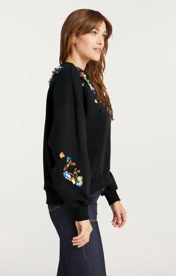 Women Cinq Sept Sweaters and Knits Sequin Flower Embellished Brandy Pullover Blackmulti