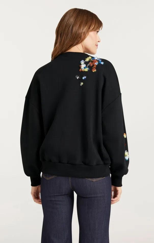 Women Cinq Sept Sweaters and Knits Sequin Flower Embellished Brandy Pullover Blackmulti