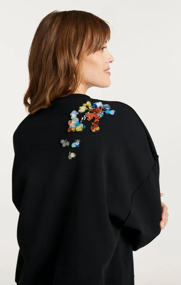 Women Cinq Sept Sweaters and Knits Sequin Flower Embellished Brandy Pullover Blackmulti