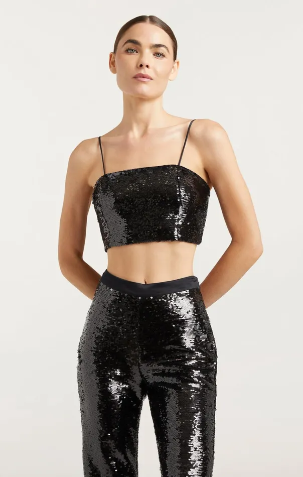Women Cinq Sept Tank Tops and Camisoles Sequin Nikki Top Black