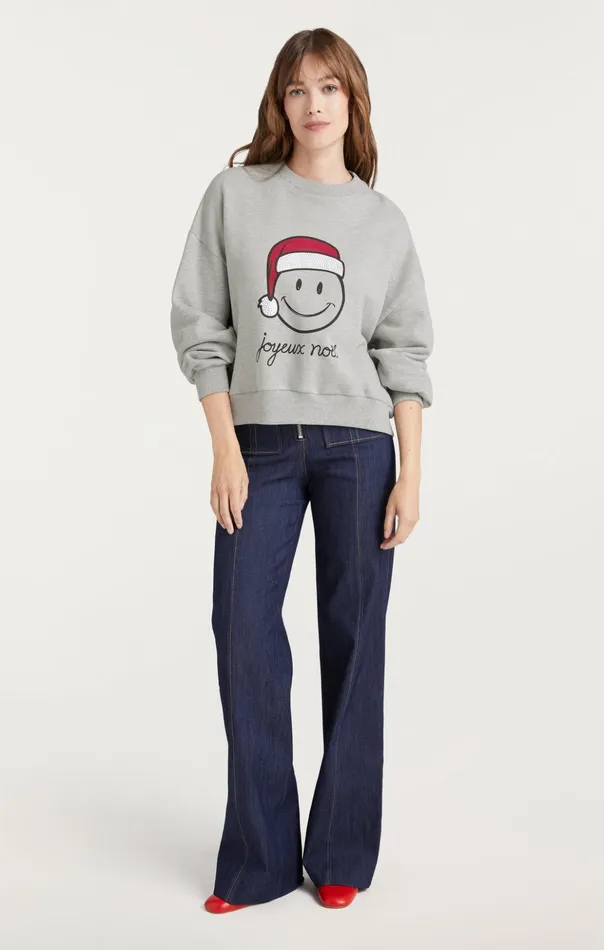 Women Cinq Sept Tees and Pullovers Heatset Smiley Joyeux Brandy Pullover Heather Greyblack