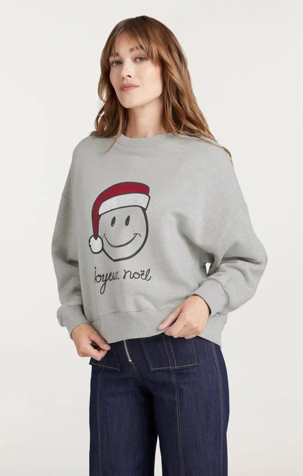 Women Cinq Sept Tees and Pullovers Heatset Smiley Joyeux Brandy Pullover Heather Greyblack