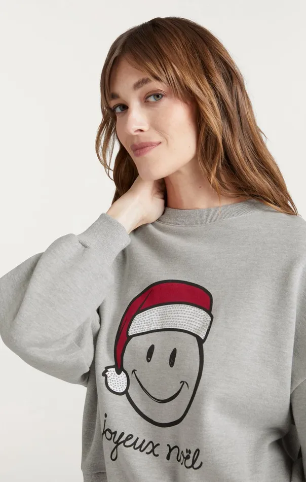 Women Cinq Sept Tees and Pullovers Heatset Smiley Joyeux Brandy Pullover Heather Greyblack