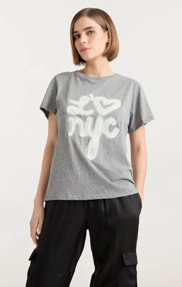 Women Cinq Sept Tees and Pullovers Love Nyc Tee Heather Greywhite