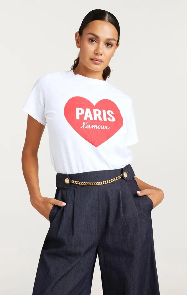 Women Cinq Sept Tees and Pullovers Paris Lamour Heart Tee Whiterose