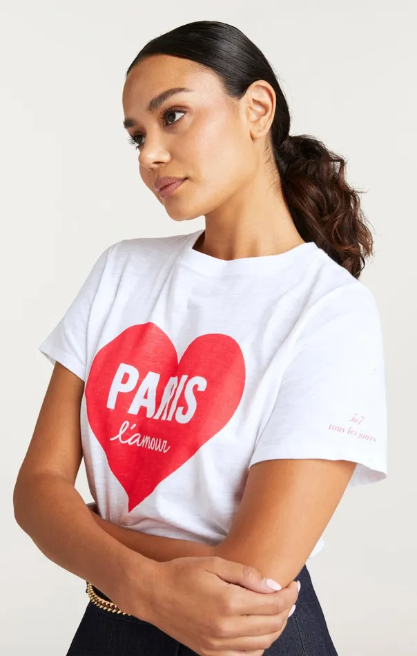 Women Cinq Sept Tees and Pullovers Paris Lamour Heart Tee Whiterose