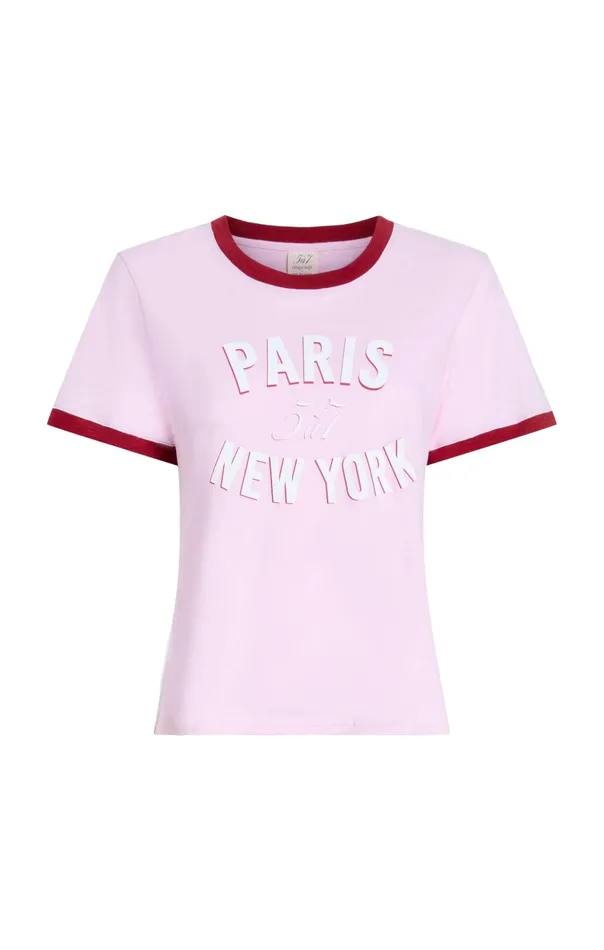 Women Cinq Sept Tees and Pullovers Paris New York Ringer Tee Pink Opal