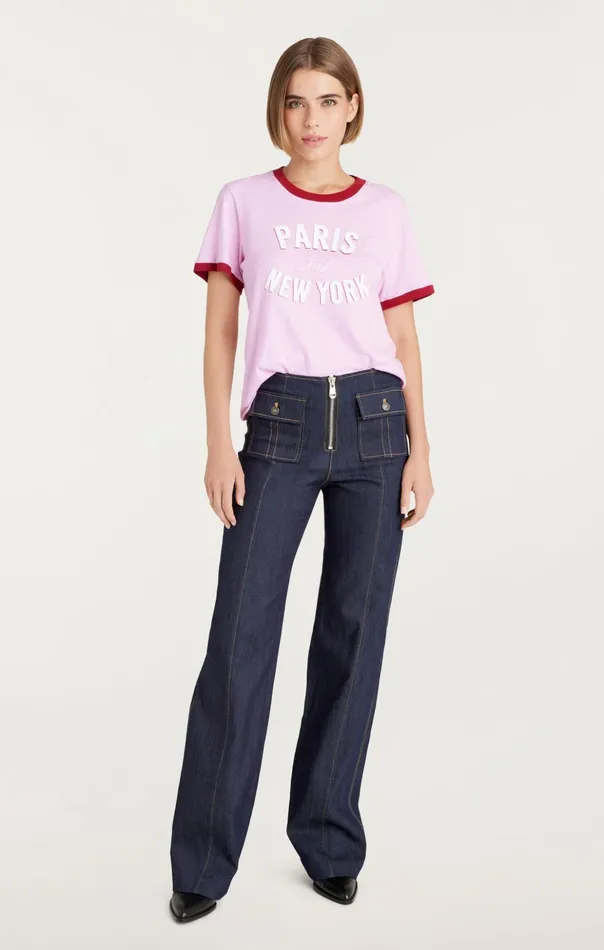 Women Cinq Sept Tees and Pullovers Paris New York Ringer Tee Pink Opal