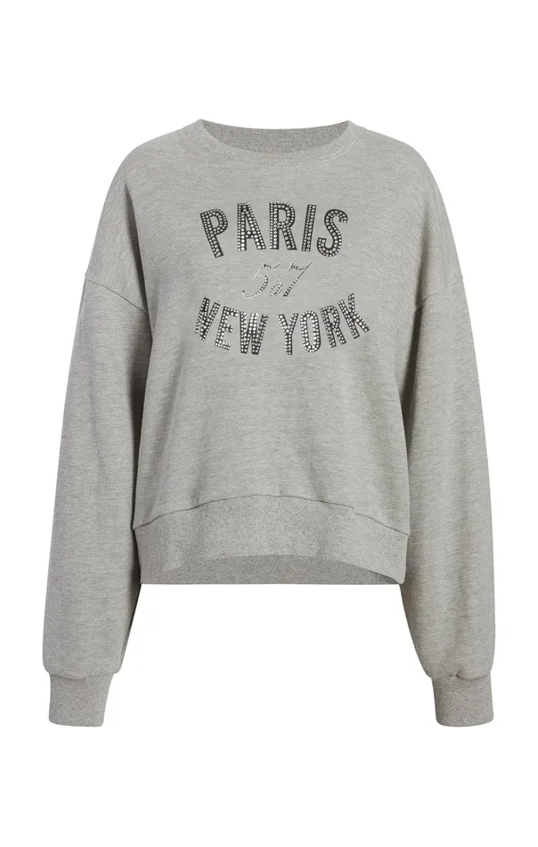 Women Cinq Sept Tees and Pullovers Rhinestone Paris New York Brandy Pullover Heather Greyblack Women Cinq Sept Tees and Pullovers Rhinestone Paris New York Brandy Pullover Heather Greyblack