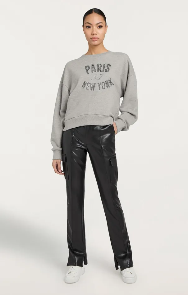Women Cinq Sept Tees and Pullovers Rhinestone Paris New York Brandy Pullover Heather Greyblack