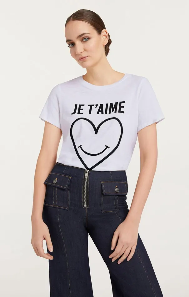 Women Cinq Sept Tees and Pullovers Smiling Heart Tee White