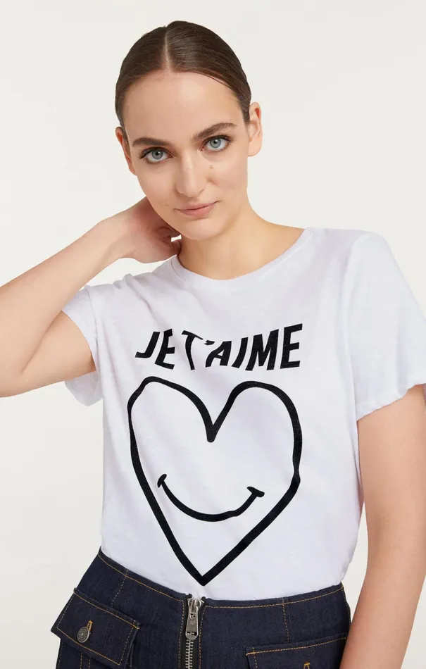 Women Cinq Sept Tees and Pullovers Smiling Heart Tee White