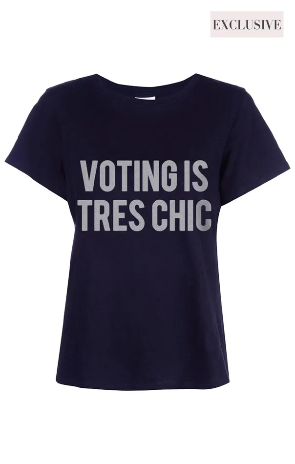 Women Cinq Sept Tees and Pullovers Voting Is Tres Chic Tee Navywhite
