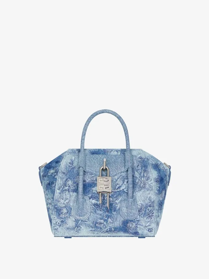 Women Crossbody Bags Givenchy Mini Antigona Lock Bag In Washed Embroidered Denim Medium Blue Women Crossbody Bags Givenchy Mini Antigona Lock Bag In Washed Embroidered Denim Medium Blue
