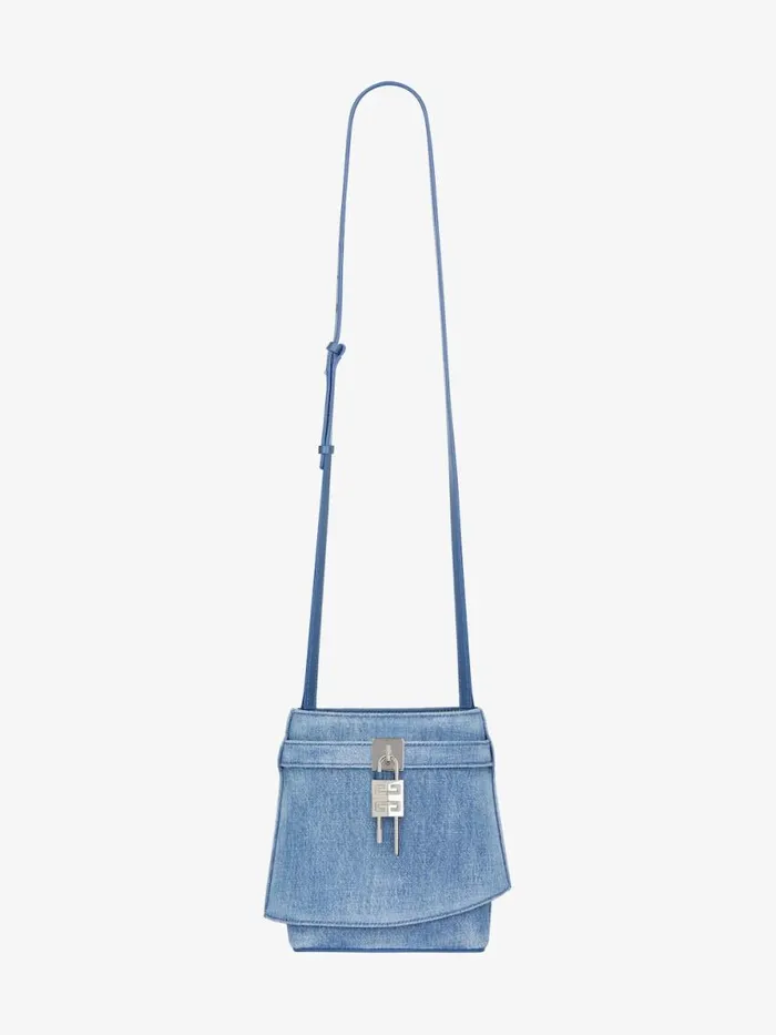 Women Crossbody Bags Givenchy Shark Lock Bucket Bag In Washed Denim Medium Blue