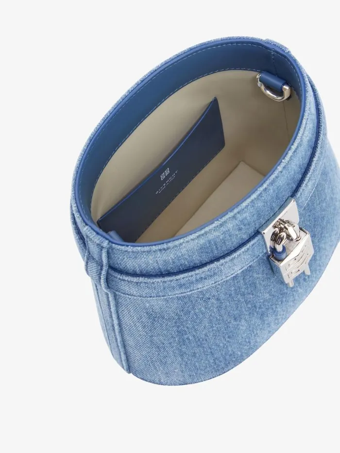 Women Crossbody Bags Givenchy Shark Lock Bucket Bag In Washed Denim Medium Blue