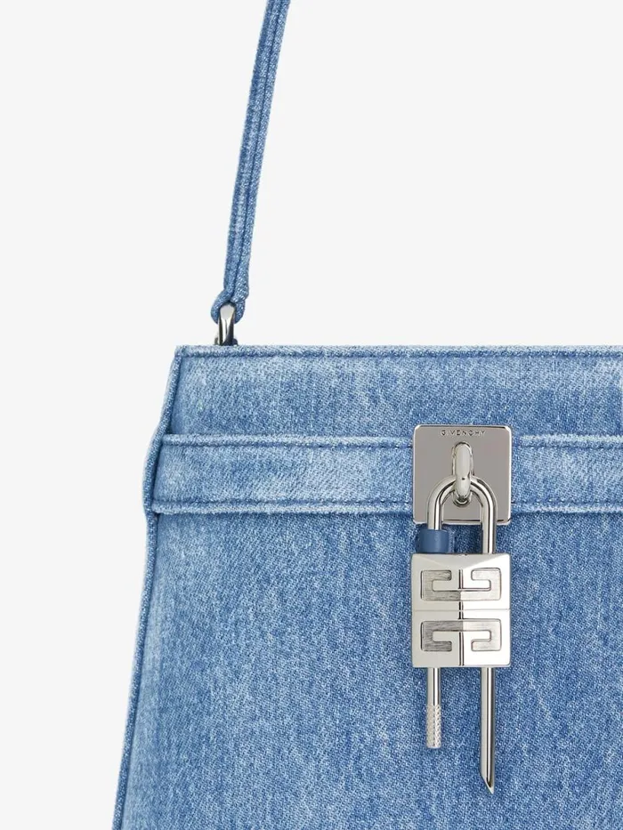 Women Crossbody Bags Givenchy Shark Lock Bucket Bag In Washed Denim Medium Blue