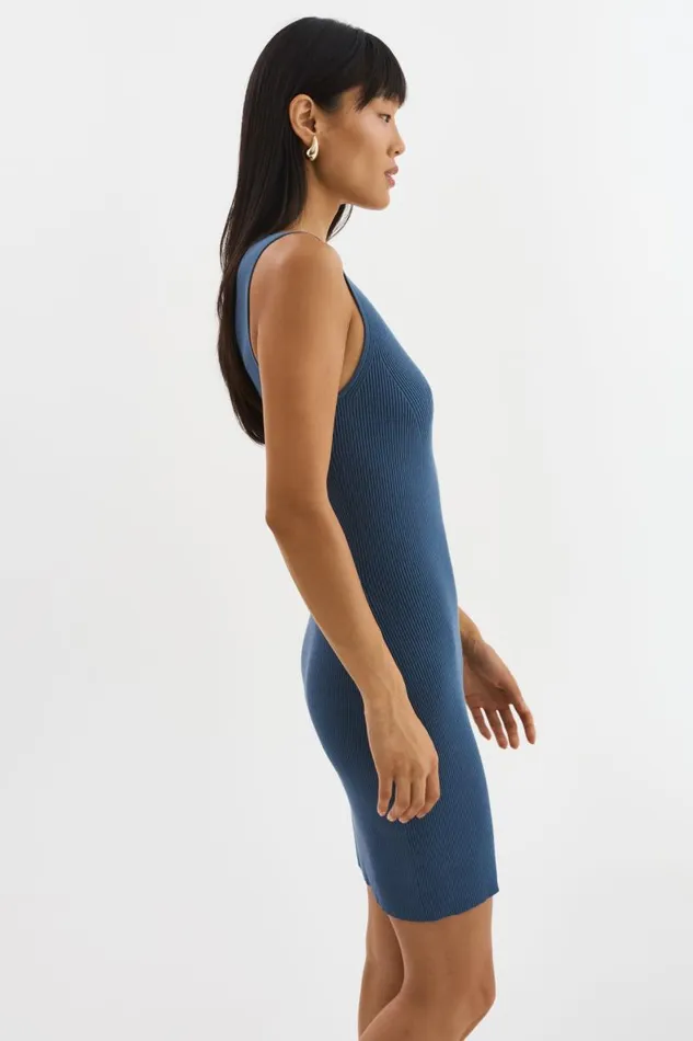 Women DONATA Rib Knit Dress Slate Blue LAMARQUE Dresses Women DONATA Rib Knit Dress Slate Blue LAMARQUE Dresses