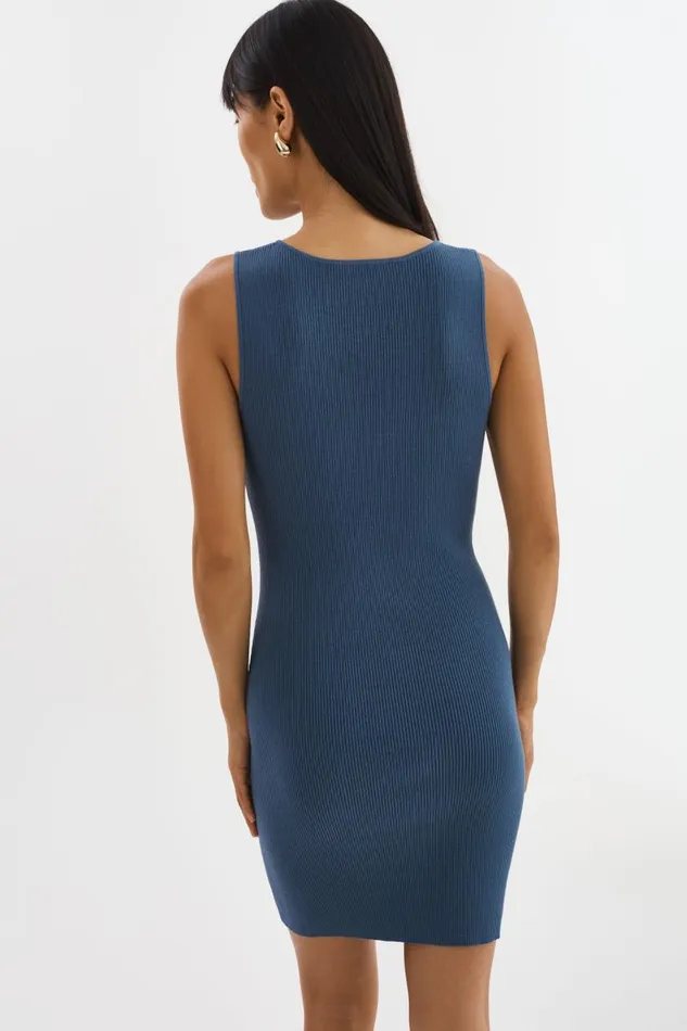 Women DONATA Rib Knit Dress Slate Blue LAMARQUE Dresses Women DONATA Rib Knit Dress Slate Blue LAMARQUE Dresses