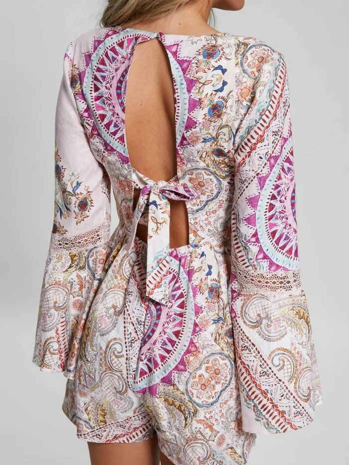 Women Dresses and Jumpsuits GUESS Eco Kali Linen Romper Carousel Print Women Dresses and Jumpsuits GUESS Eco Kali Linen Romper Carousel Print