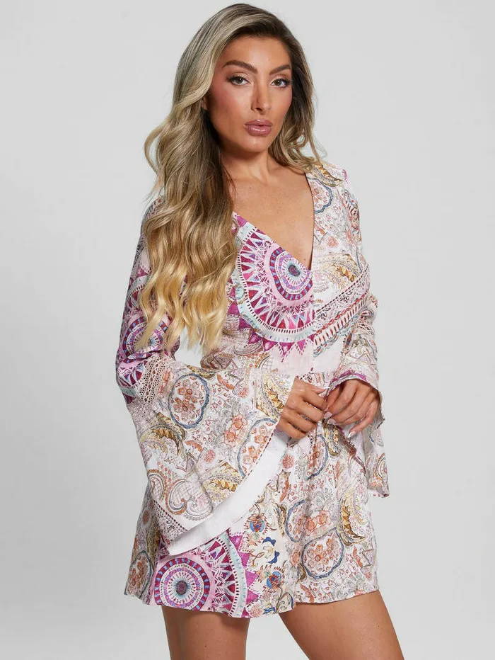 Women Dresses and Jumpsuits GUESS Eco Kali Linen Romper Carousel Print Women Dresses and Jumpsuits GUESS Eco Kali Linen Romper Carousel Print