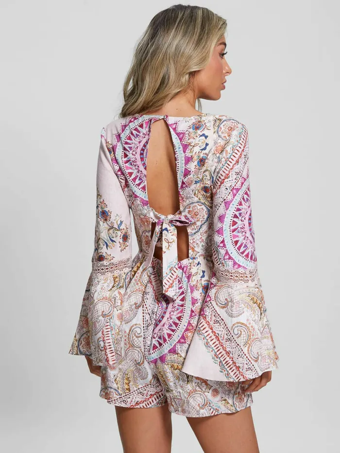 Women Dresses and Jumpsuits GUESS Eco Kali Linen Romper Carousel Print Women Dresses and Jumpsuits GUESS Eco Kali Linen Romper Carousel Print