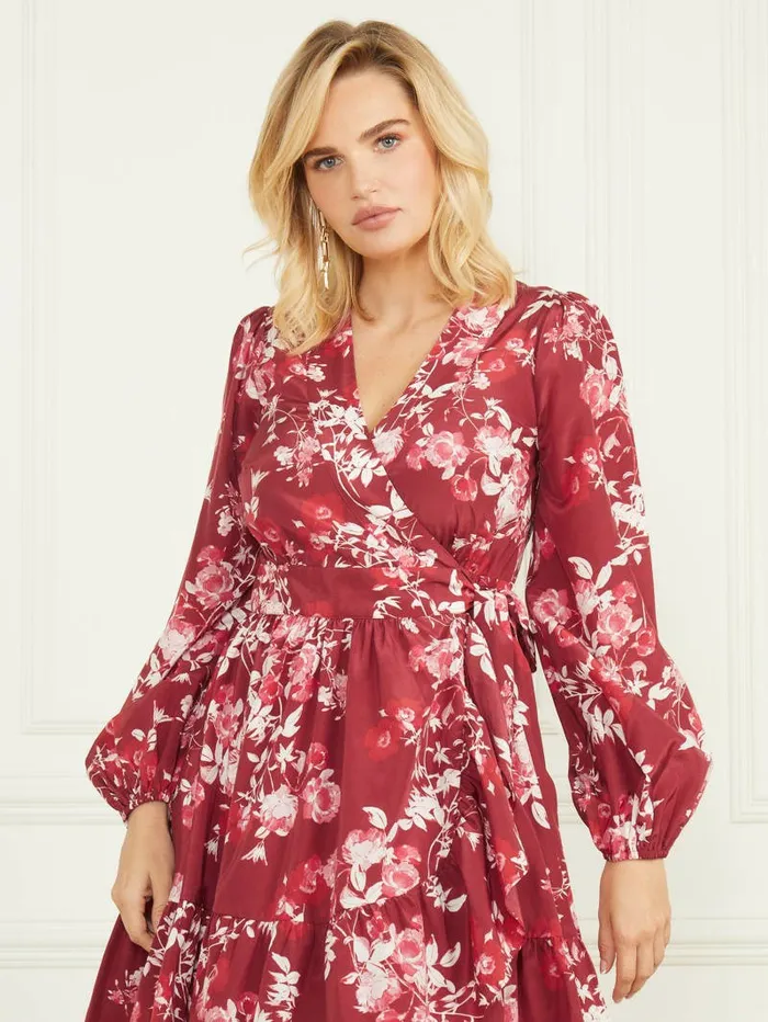 Women Dresses and Jumpsuits GUESS Petal Pose Wrap Dress Petal Pose Dark Jam Red Women Dresses and Jumpsuits GUESS Petal Pose Wrap Dress Petal Pose Dark Jam Red