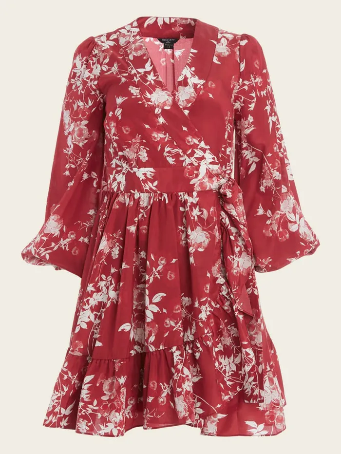 Women Dresses and Jumpsuits GUESS Petal Pose Wrap Dress Petal Pose Dark Jam Red Women Dresses and Jumpsuits GUESS Petal Pose Wrap Dress Petal Pose Dark Jam Red