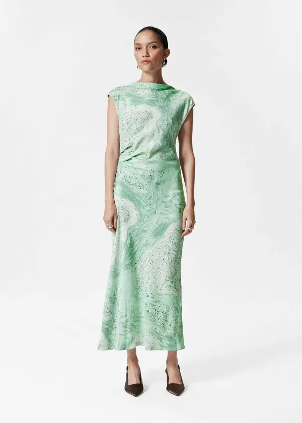 Women Dresses and Other Stories BiasCut Satin Midi Dress Green Print