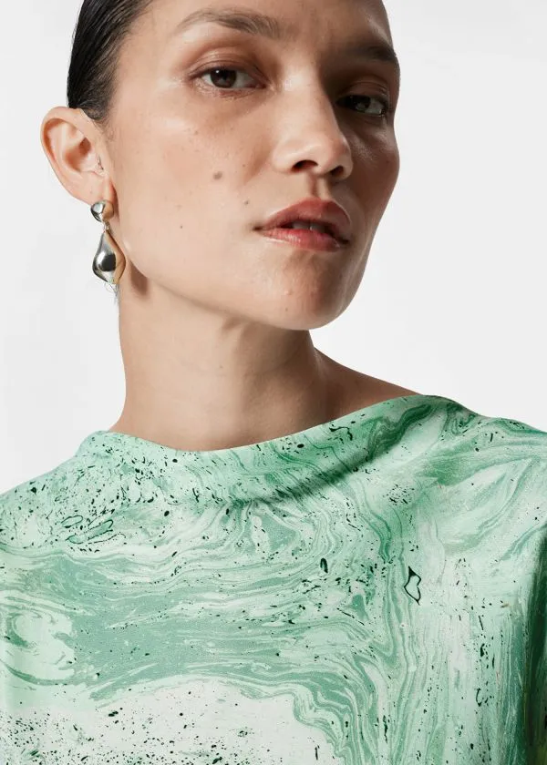 Women Dresses and Other Stories BiasCut Satin Midi Dress Green Print