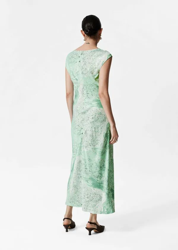 Women Dresses and Other Stories BiasCut Satin Midi Dress Green Print