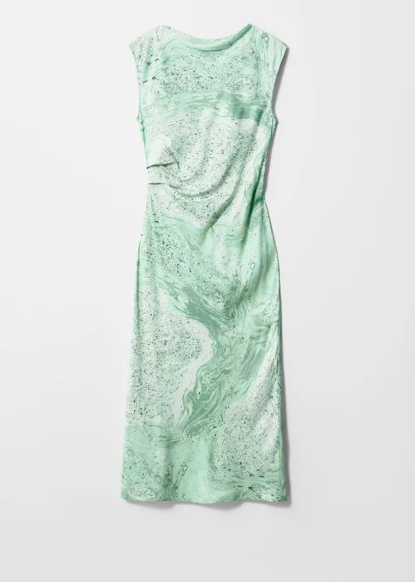Women Dresses and Other Stories BiasCut Satin Midi Dress Green Print