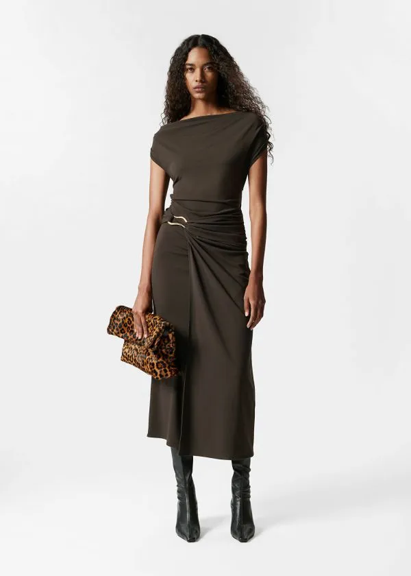 Women Dresses and Other Stories Draped Midi Dress Dark Brown