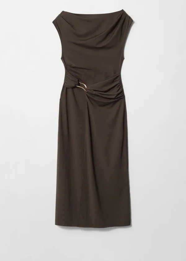 Women Dresses and Other Stories Draped Midi Dress Dark Brown