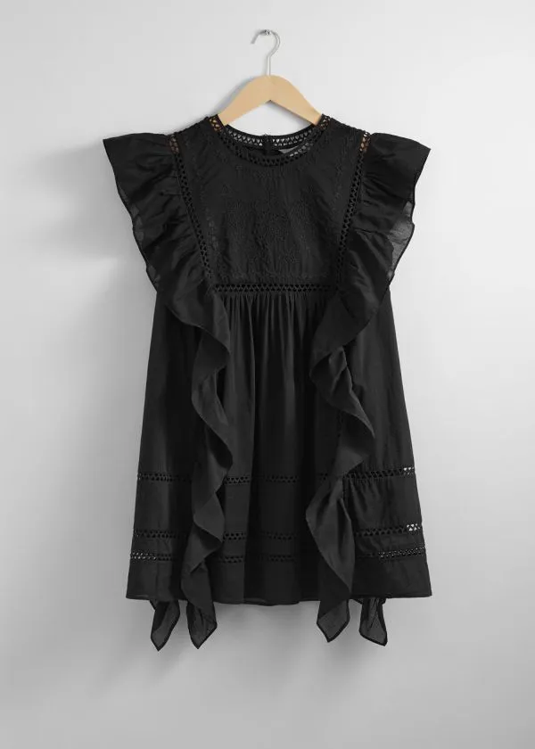 Women Dresses and Other Stories Embroidered Ruffle Mini Dress Black