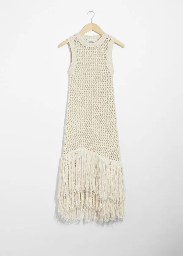 Women Dresses and Other Stories Fringed Crochet Midi Dress White