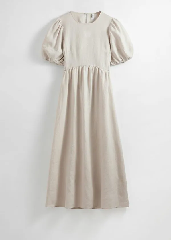 Women Dresses and Other Stories PuffSleeve Midi Dress Beige