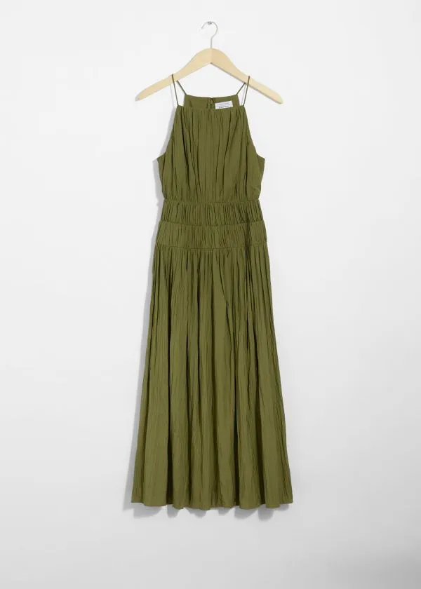 Women Dresses and Other Stories Shirred Sleeveless Midi Dress Green