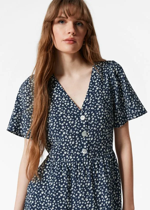 Women Dresses and Other Stories VNeck Midi Dress Navy Print