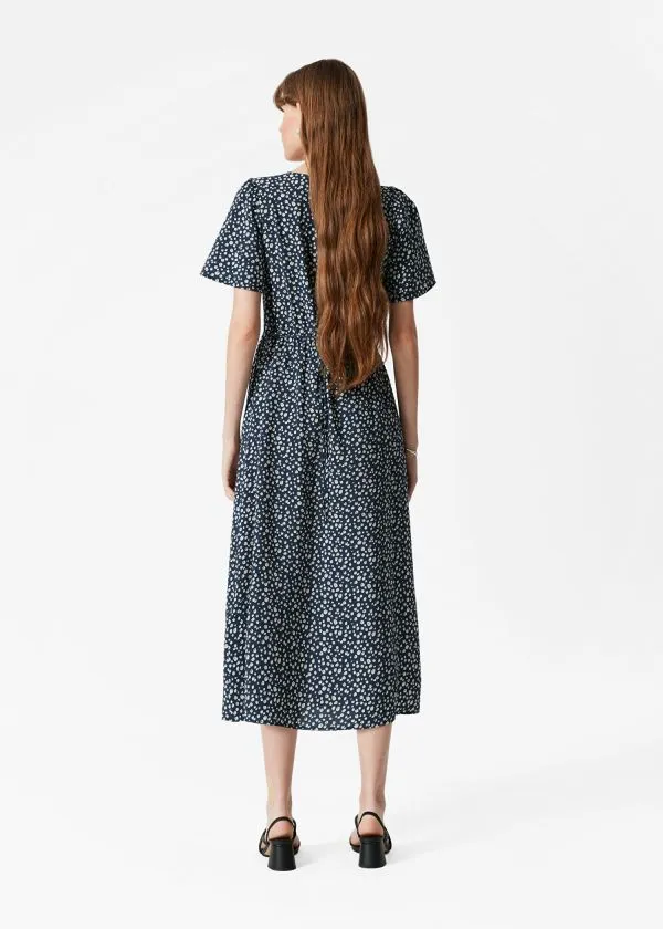 Women Dresses and Other Stories VNeck Midi Dress Navy Print