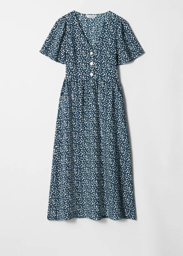 Women Dresses and Other Stories VNeck Midi Dress Navy Print