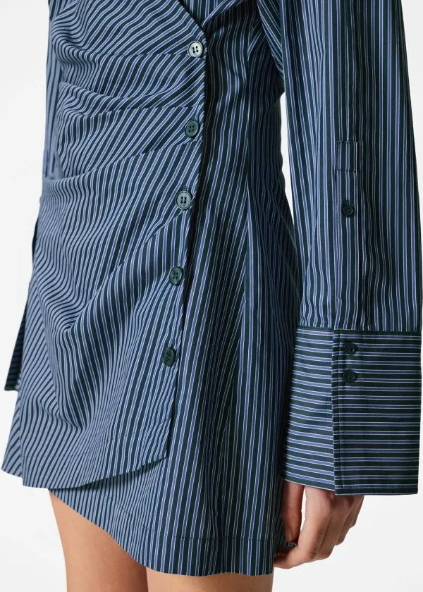 Women Dresses and Other Stories Wrap Shirt Mini Dress Blue Stripes
