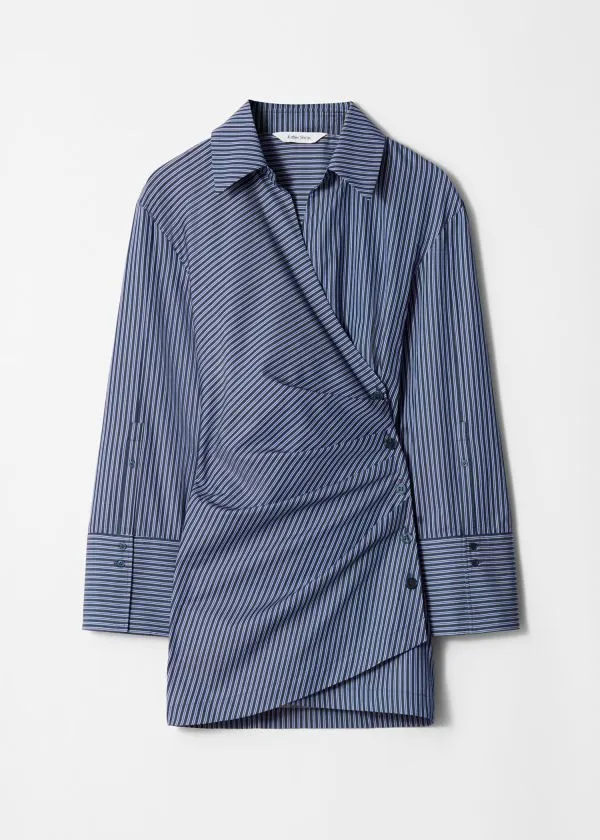 Women Dresses and Other Stories Wrap Shirt Mini Dress Blue Stripes