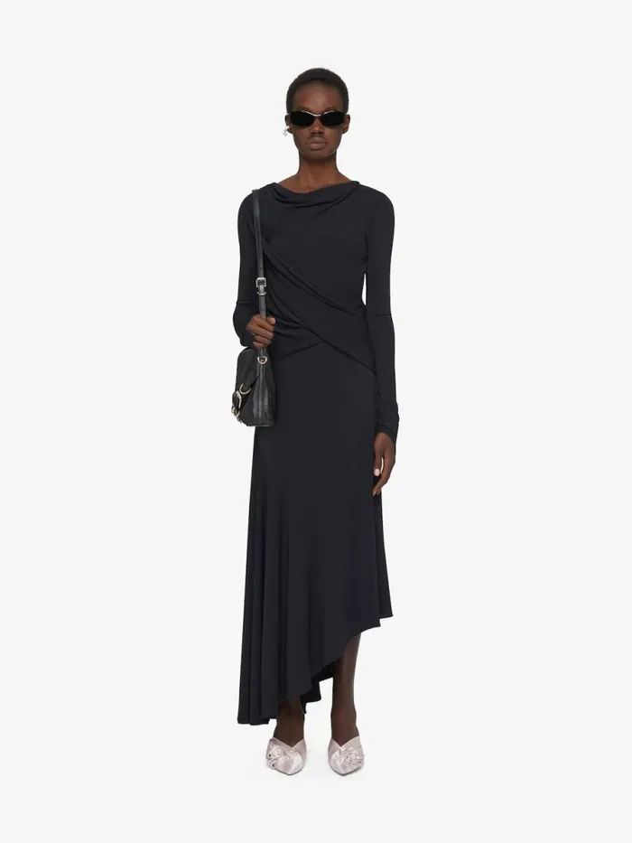 Women Dresses Givenchy Asymmetric Draped Dress In Crepe Jersey Black
